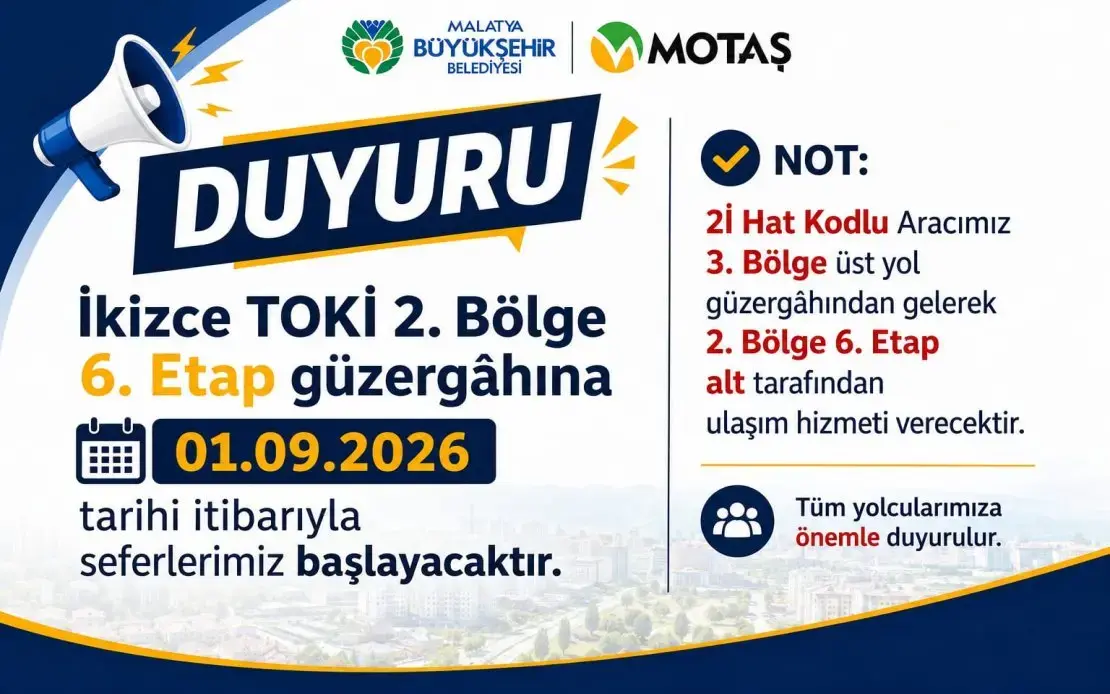 İkizce TOKİ 2. Bölge 6. Etap Güzergâhına Seferlerimiz Başlayacaktır.