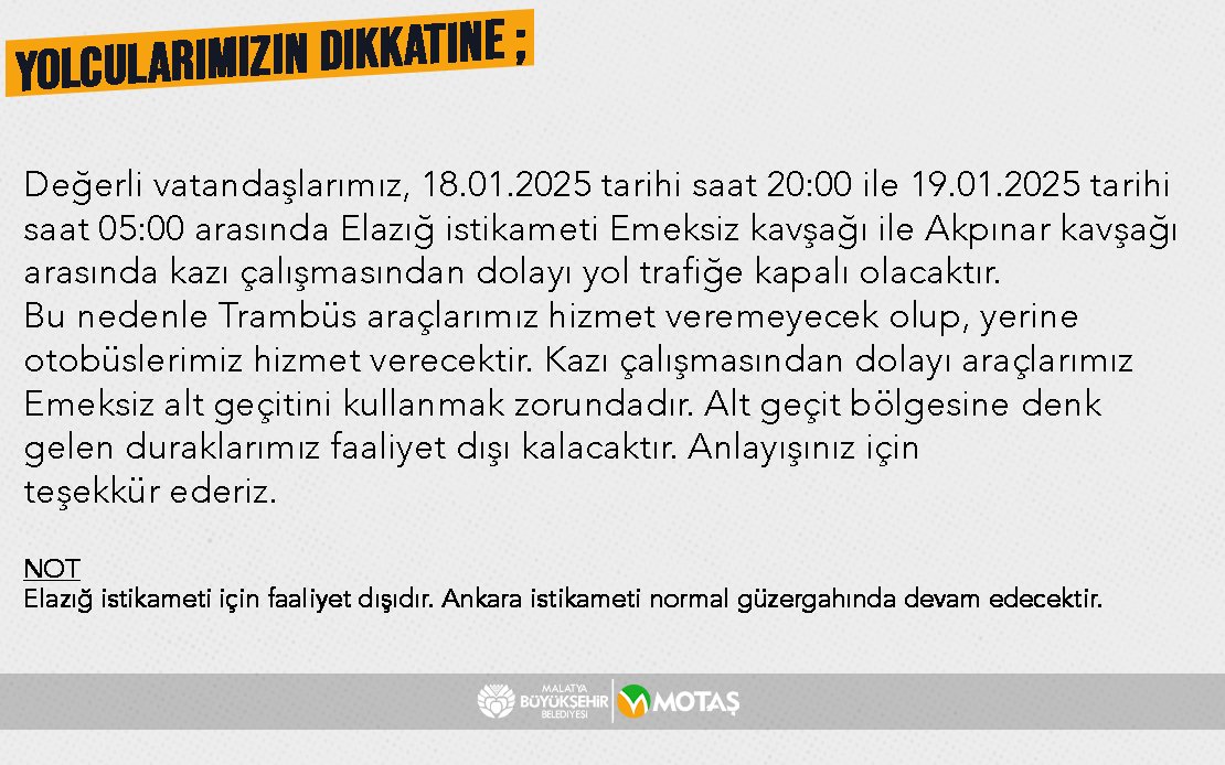 YOLCULARIMIZIN DİKKATİNE !