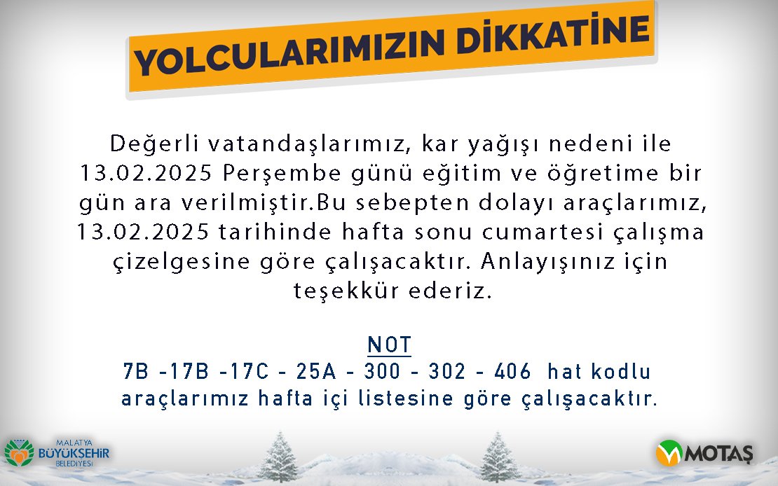 YOLCULARIMIZIN DİKKATİNE !