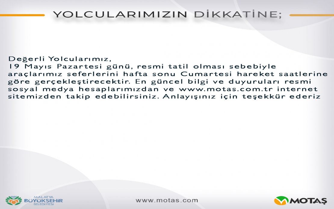 YOLCULARIMIZIN DİKKATİNE !